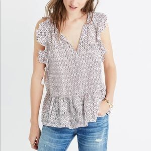 Madewell Silk Lily Ruffle Top in Echo Grid